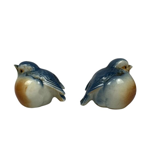 Bluebird Ceramic Salt & Pepper Shaker Set Vintage Hand-Painted Glossy Finish - Picture 3 of 10